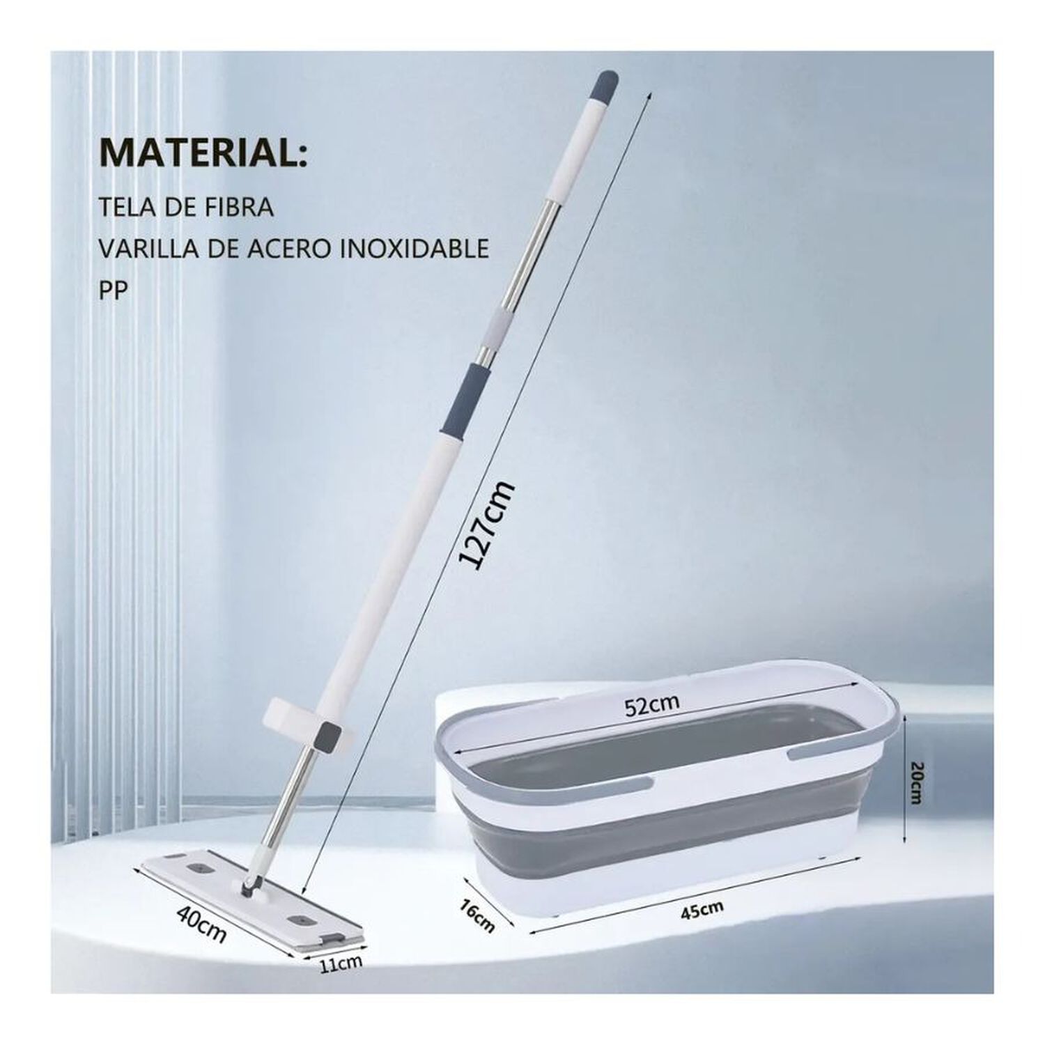 Trapero Giratorio Plano Con Balde Plegable Mopa Lavable image number 2.0