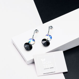 Aros Lourdes Cristales Genuinos Black Jet