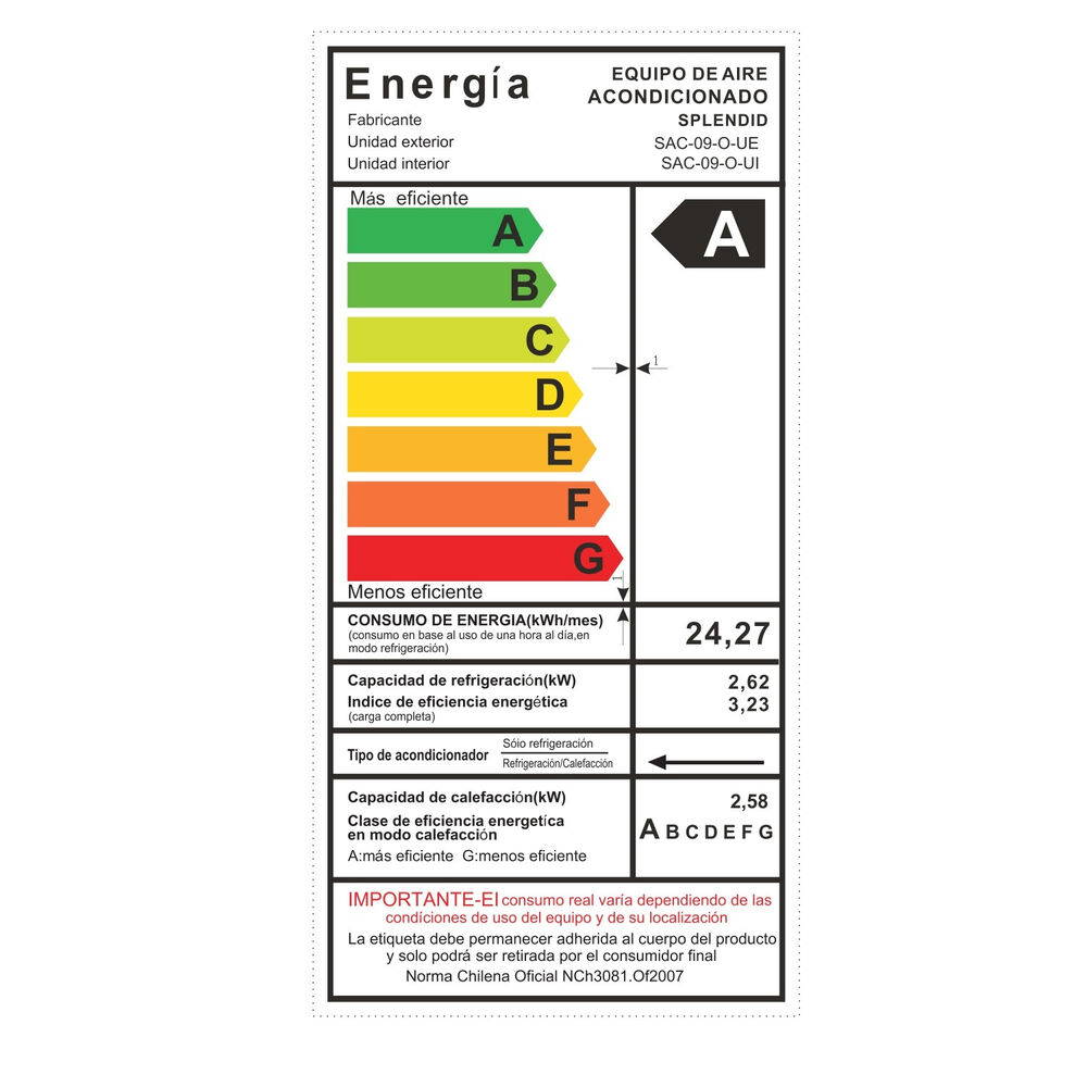 Aire Acondicionado Split 9000btu Splendid image number 5.0