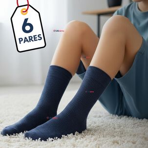 Pack 6 Calcet&iacute;nes Escolares Corto Algod&oacute;n Azul Ni&ntilde;o Juvenil