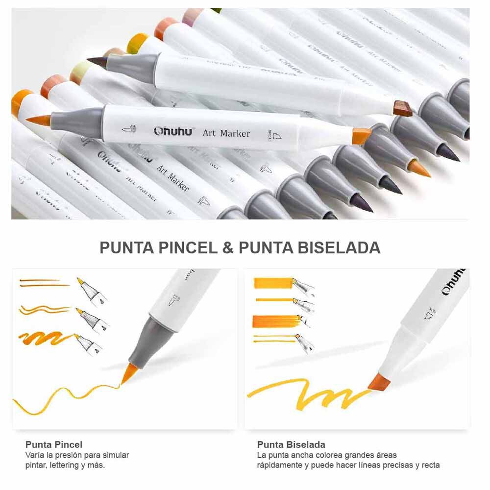 Ohuhu 120 Marcadores Alcohol + 1 Blender Pincel & Biselada image number 3.0