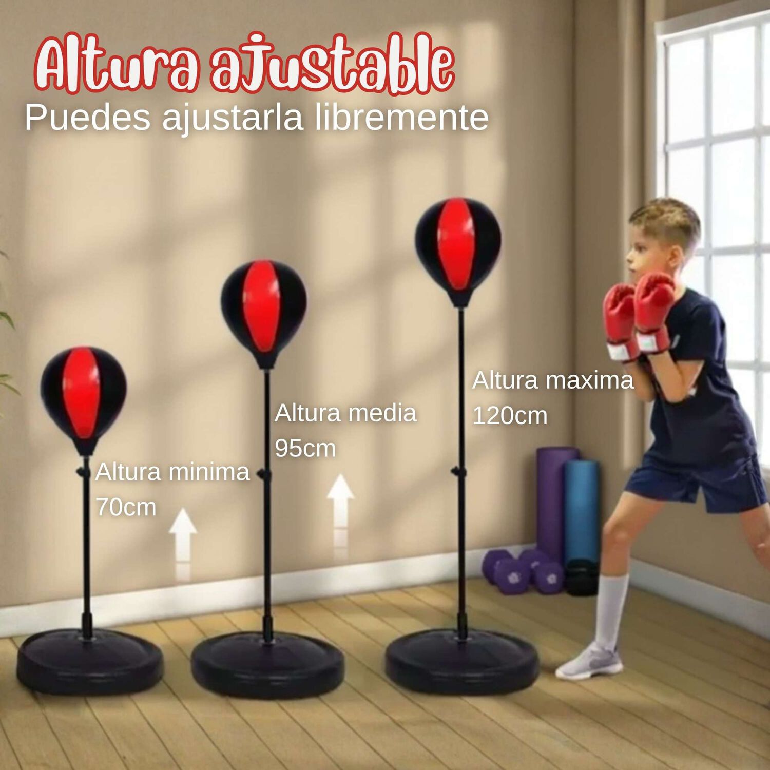 Set De Boxeo Punching Ball Altura Ajustable Con Guantes Y Bomba Para Ni&ntilde;os image number 5.0