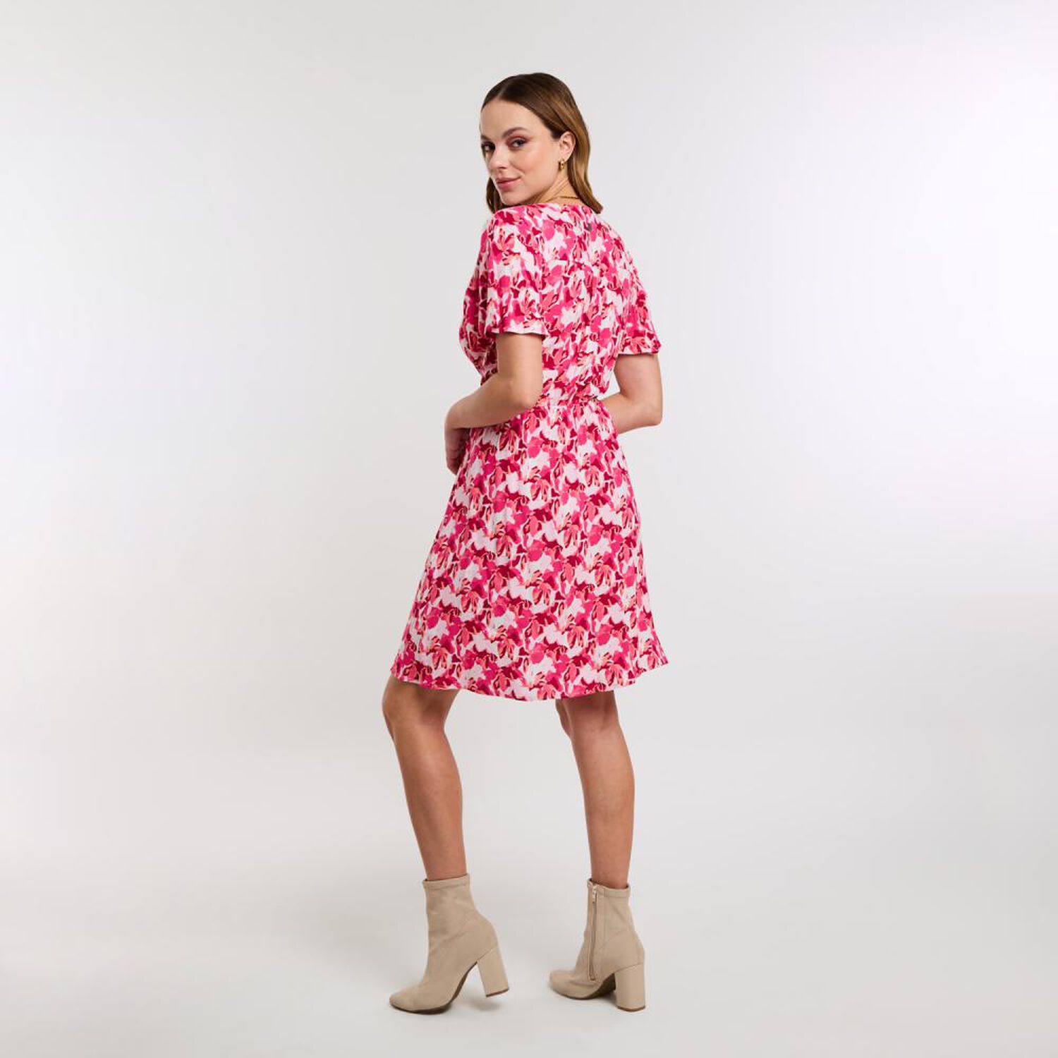 Vestido Full Print Manga Corta Lazo Cruzado En Cintura Mujer Kimera image number 3.0