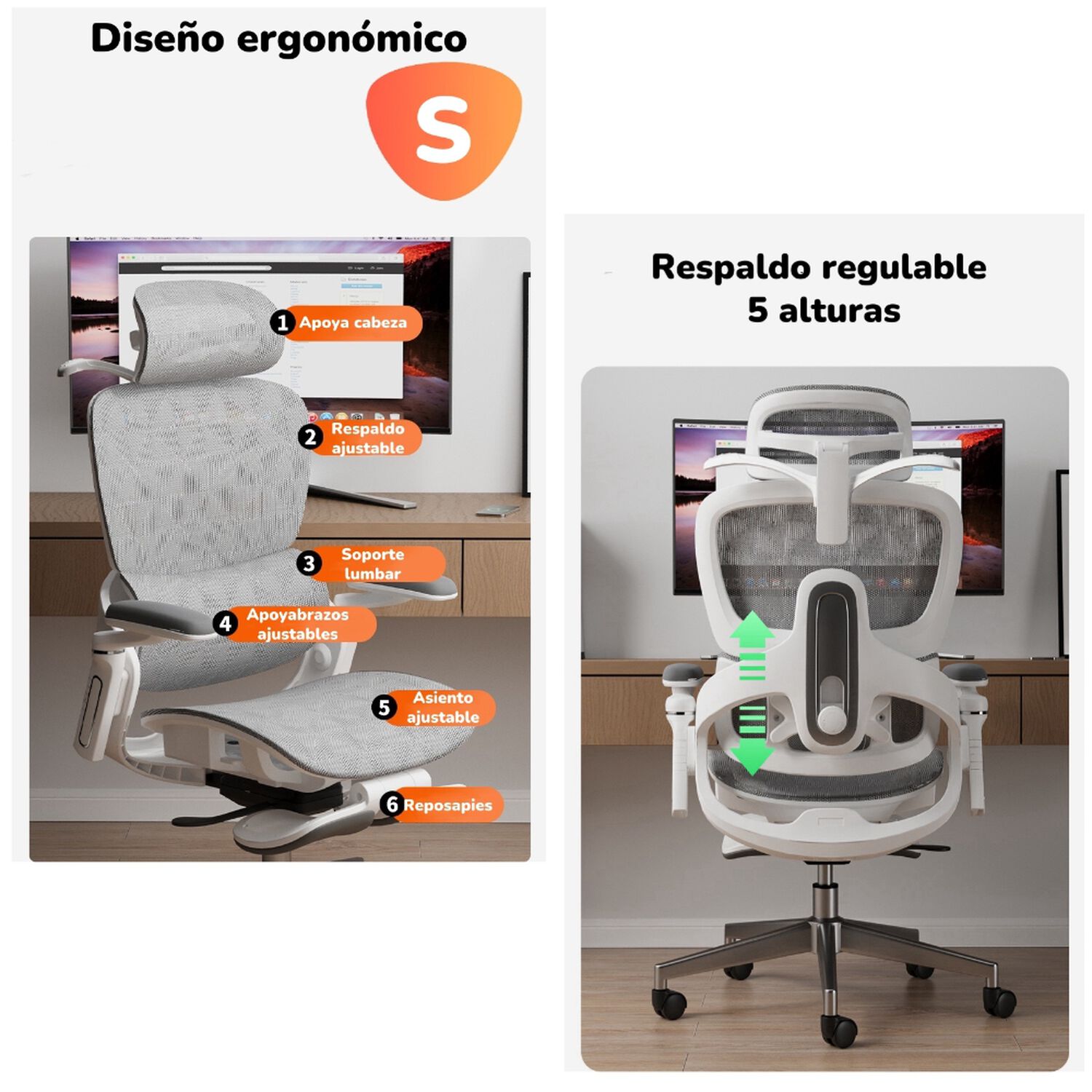 Silla De Escritorio &Uacute;ltra Premium E05 Gris Lubabycas image number 2.0