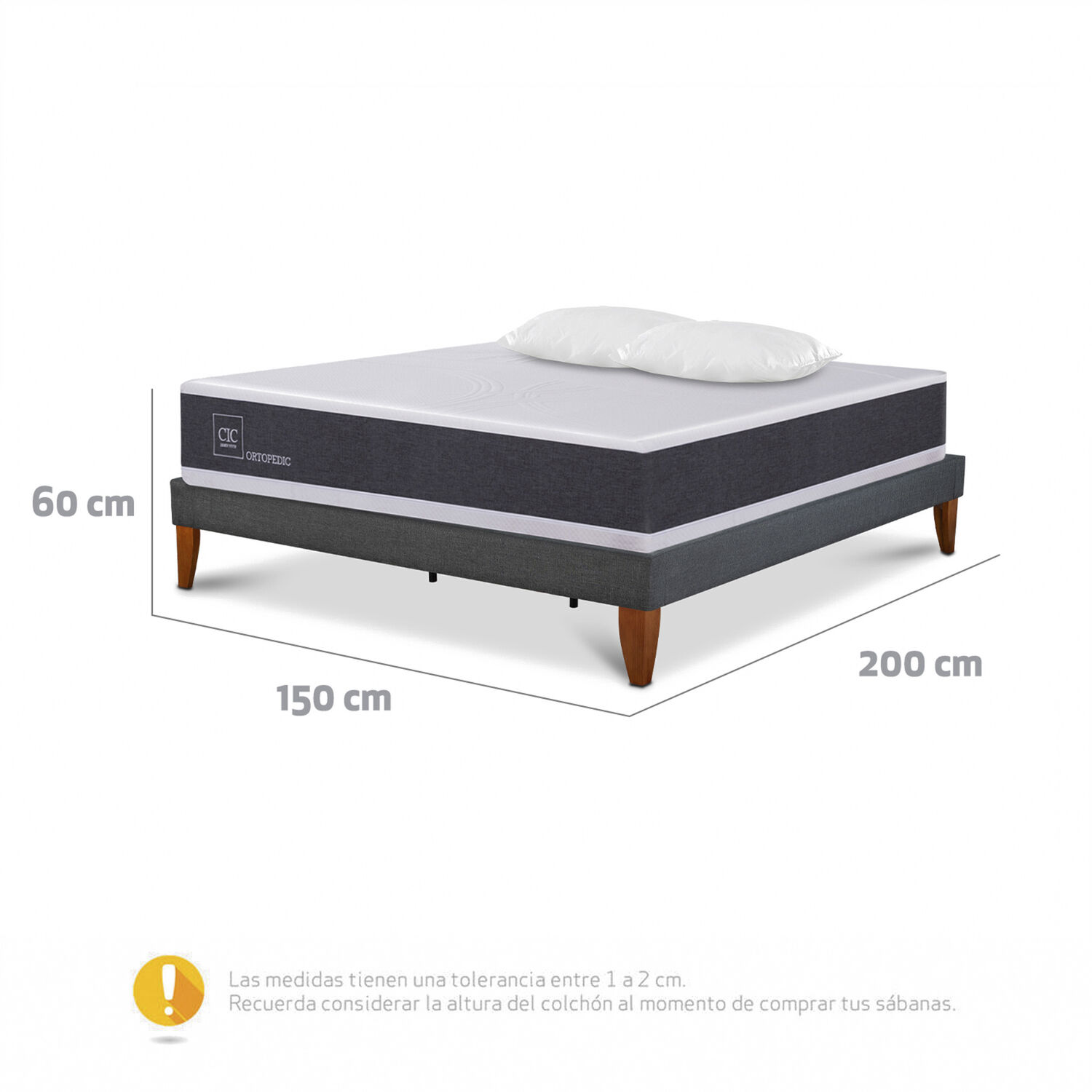 Cama Europea Cic New Ortopedic / 2 Plazas / Base Normal + Almohadas image number 2.0