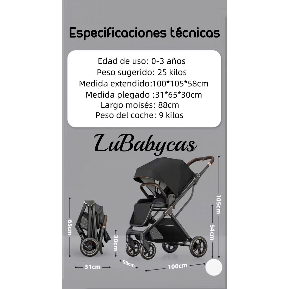 Coche De Paseo Modo Apego Y Panor&aacute;mico Lubabycas Negro image number 6.0