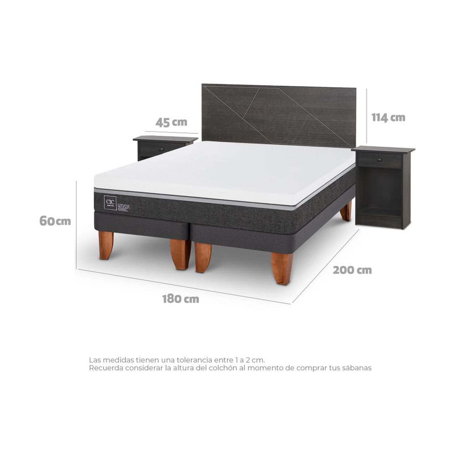 Cama Europea Cic Ortopedic Advance / King / Base Dividida + Set De Maderas image number 3.0