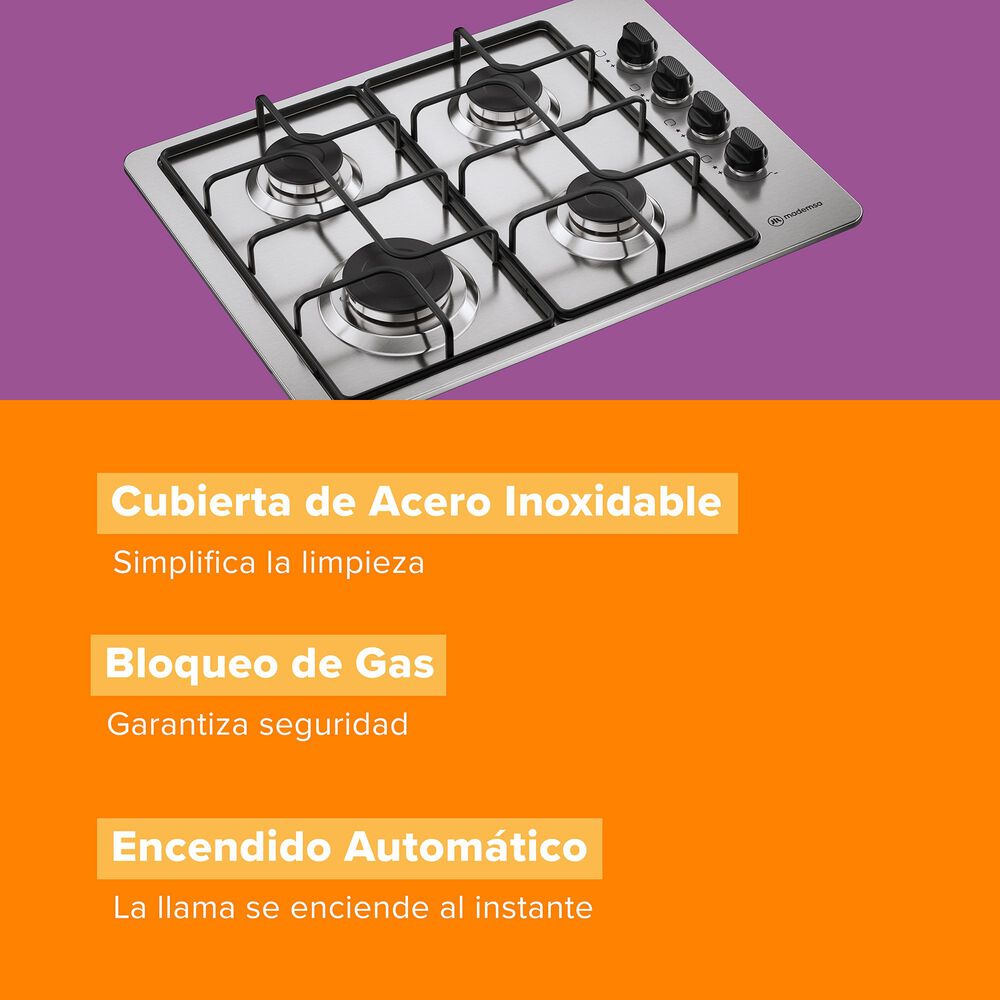 Encimera A Gas 4 Platos Encendido Autom&aacute;tico Km4gx Inox image number 5.0