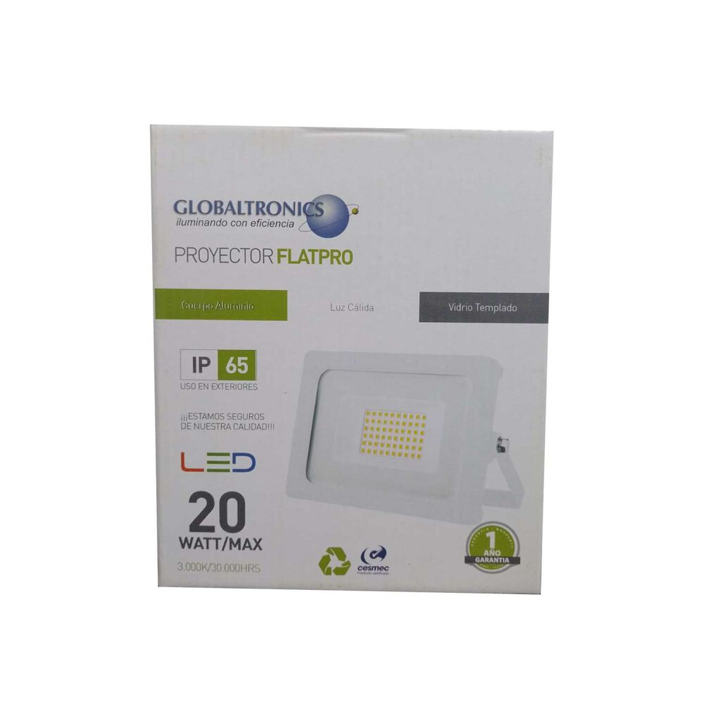 Foco Proyector Luz Calida 3000k Marco Blanco 20w - Globaltronics image number 1.0