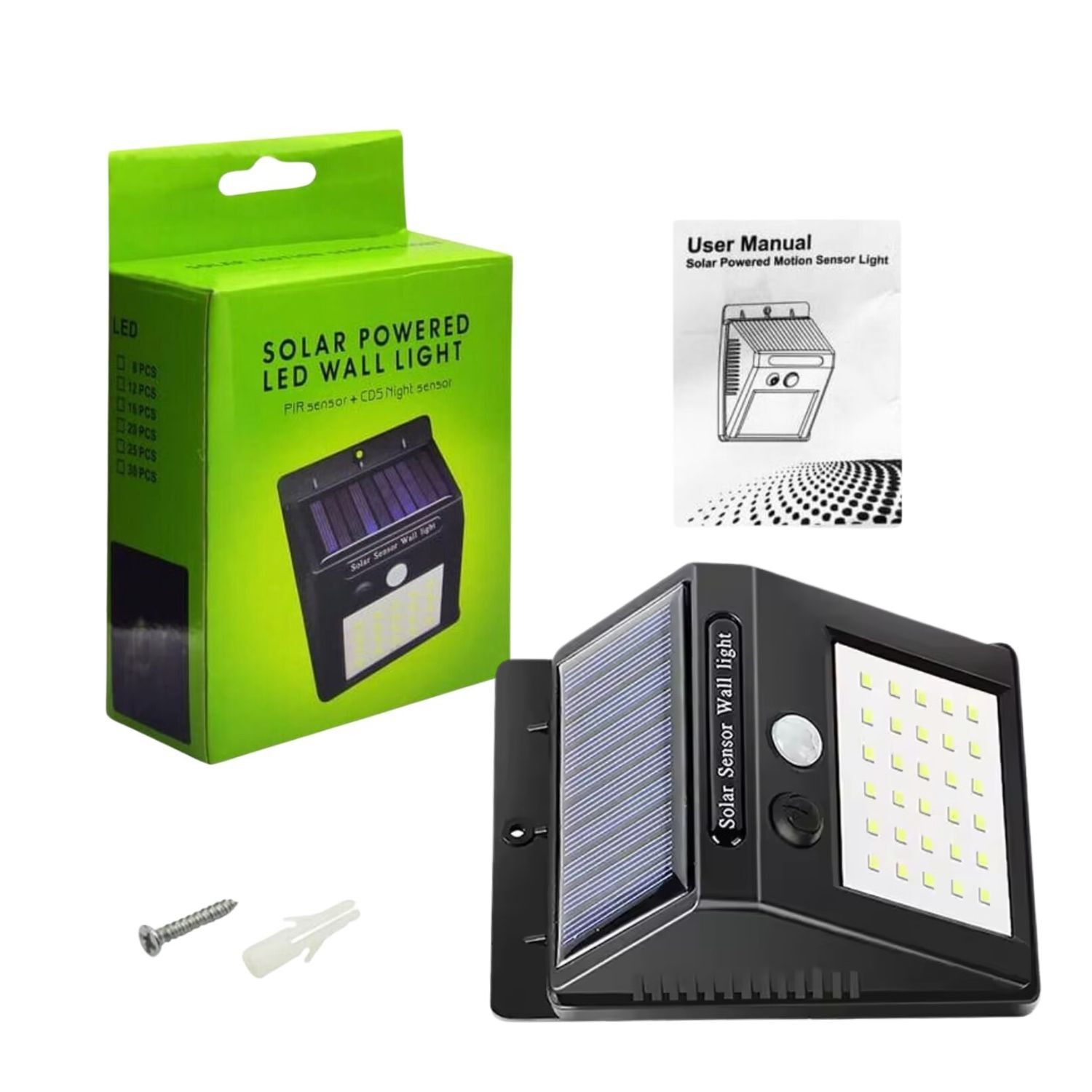 Luz Solar Led De Pared 30 Leds 12cm Negra image number 1.0