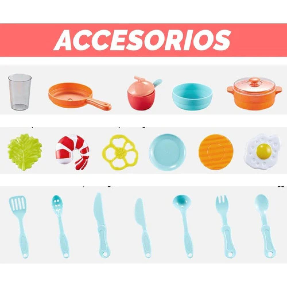 Juguete Set Cocina 42 Piezas Luz Sonido Rosado Infantil 63cm image number 3.0