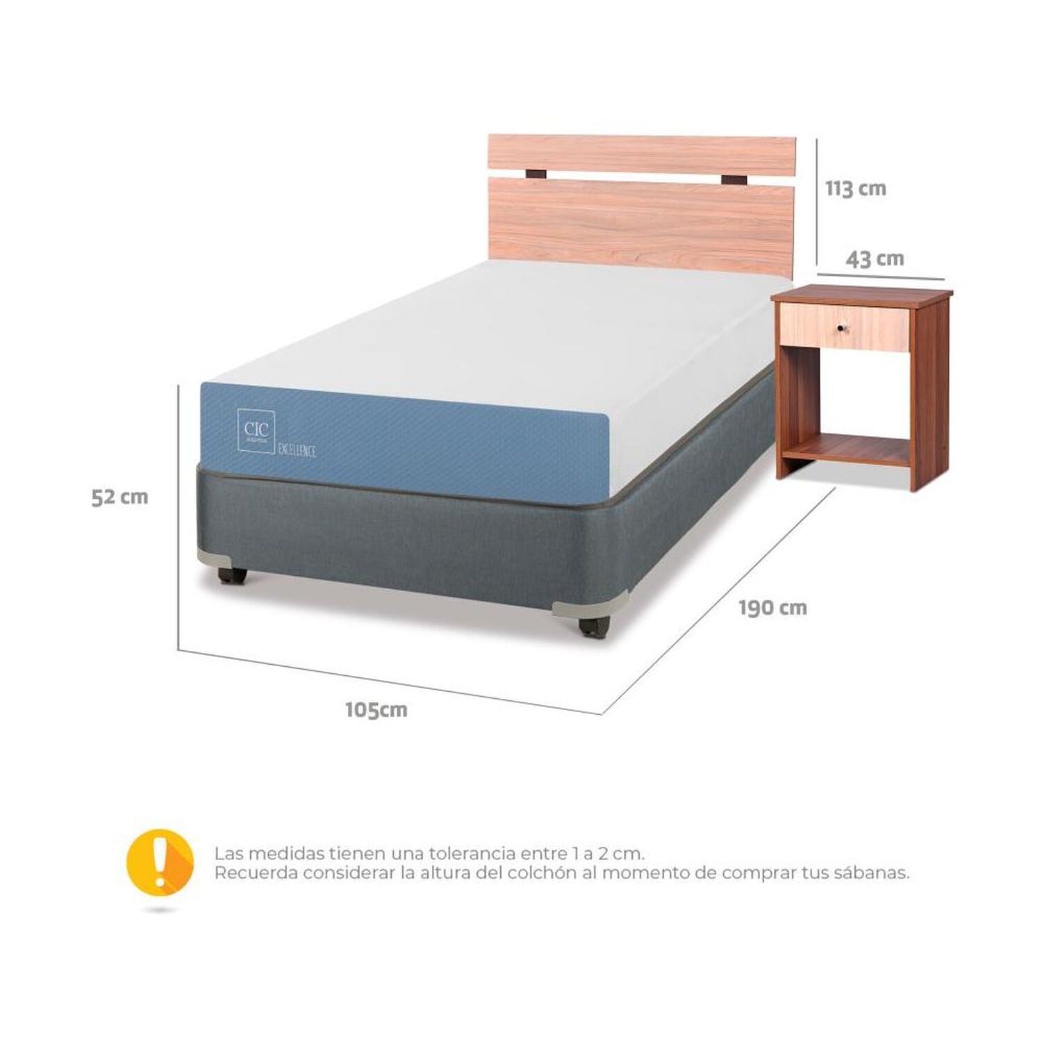 Cama Americana Cic Excellence / 1.5 Plazas / Base Normal + Set De Maderas image number 2.0
