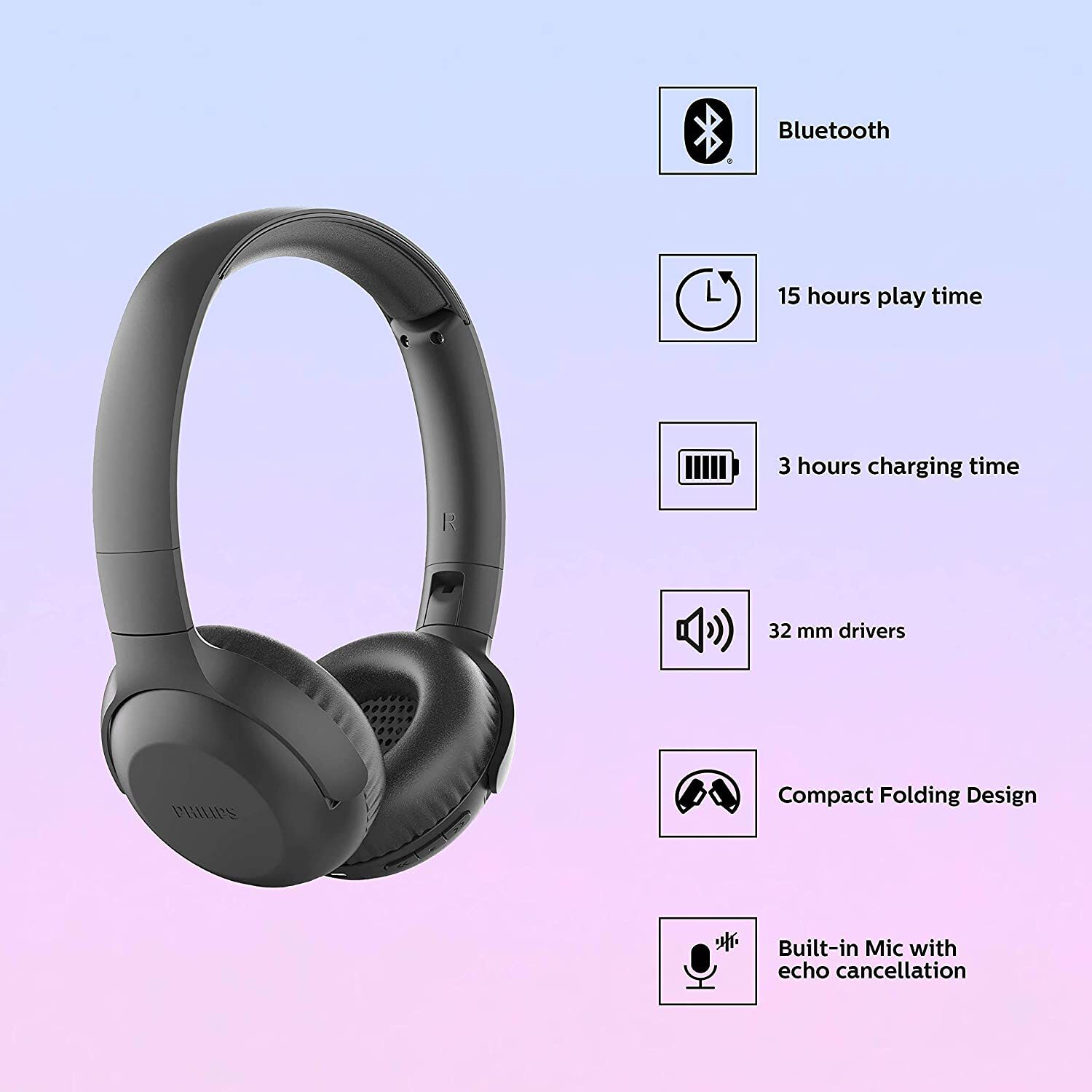 Aud&iacute;fonos Bluetooth Philips Plegable 15h Autonom&iacute;a Tauh202bk image number 11.0