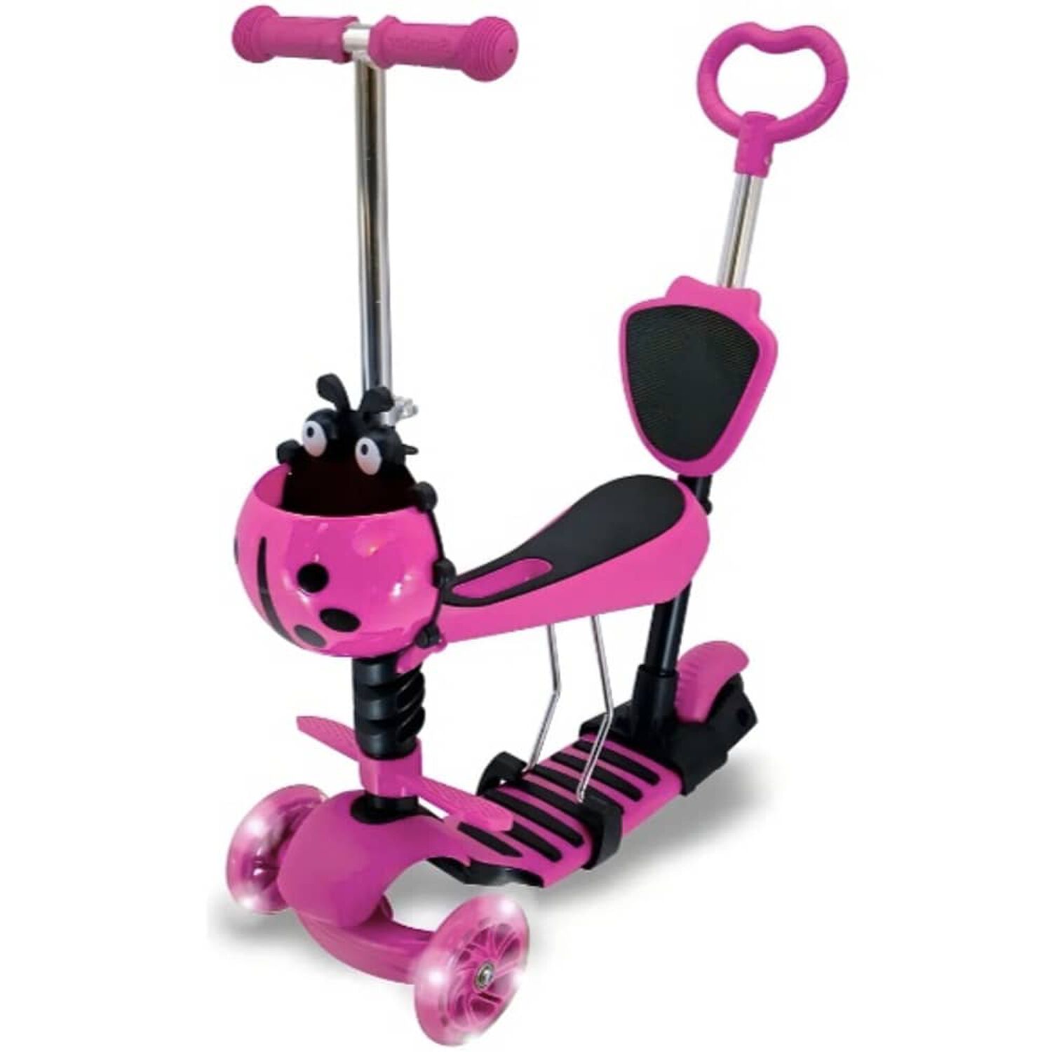 Scooter Inf. 3 Ruedas, 5 En 1, Mariquita Con Cesta Y Color De Luz: Rosa image number 0.0