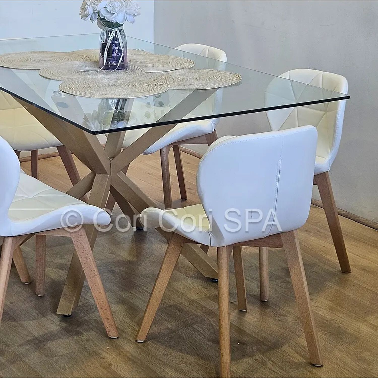 Juego De Comedor Madrid 140x80cms + 6 Sillas Mariposa Ecocuero Wood Blanca image number 2.0