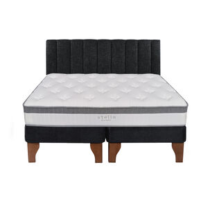 Cama Europea 2 Plazas + Respaldo Tubular Madera Negro