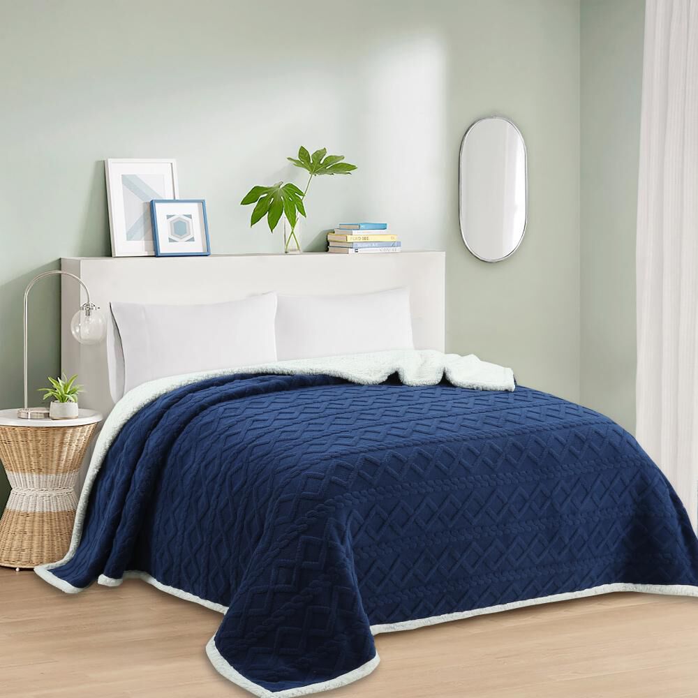Frazada Andes Jacquard Sherpa Azul 2 Plaza image number 3.0