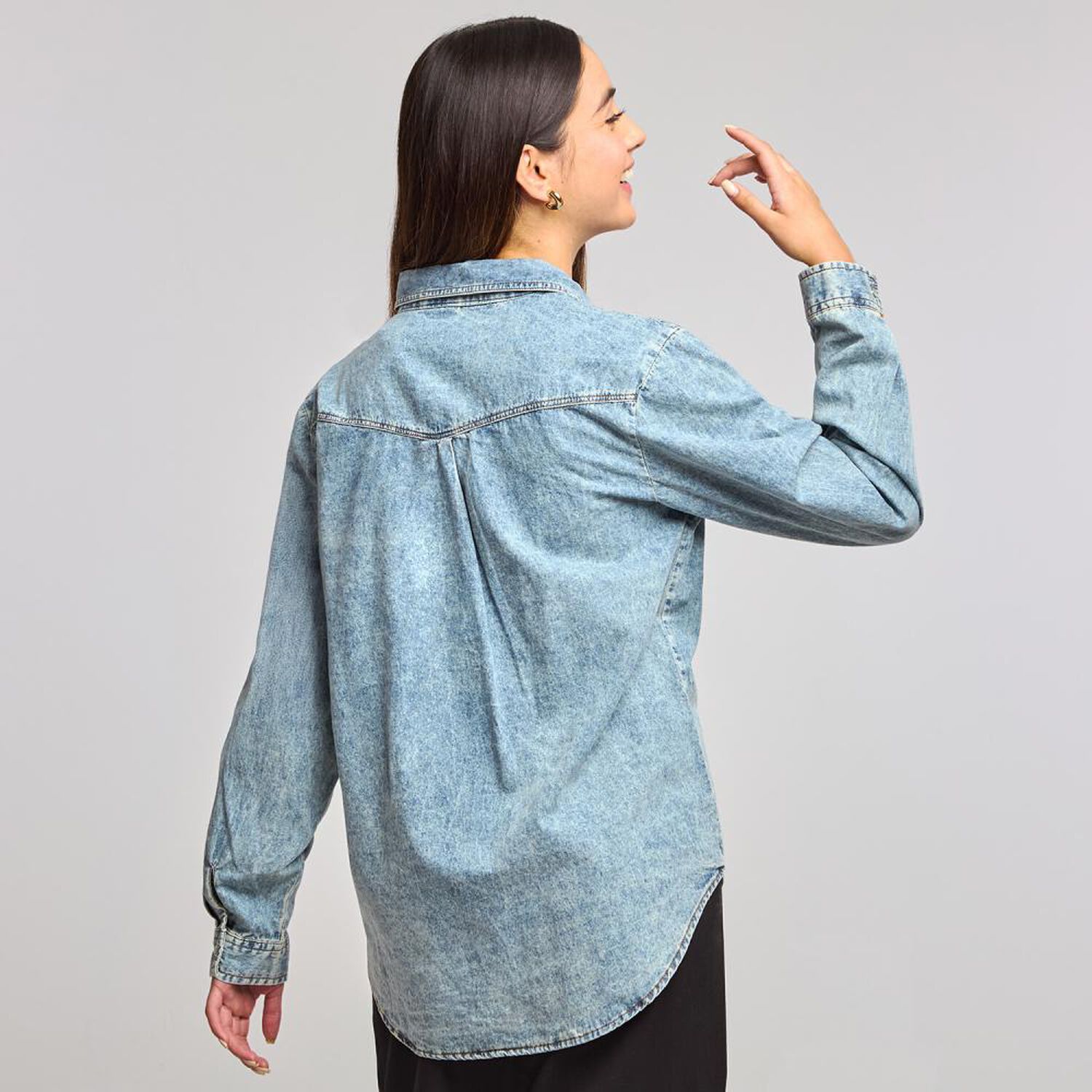 Blusa Denim Manga Larga Cuello Camisero Mujer Freedom image number 3.0