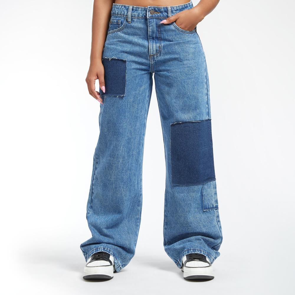 Jeans Moda Con Parches Tiro Alto Wide Leg Mujer Rolly Go image number 0.0