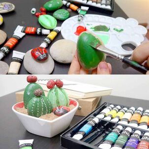 Set 24 Pinturas Acrílicas 12ml + 6 Pinceles