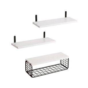 Repisas Flotantes De Madera Set De 3 Niveles Con Canasta Met&aacute;lica