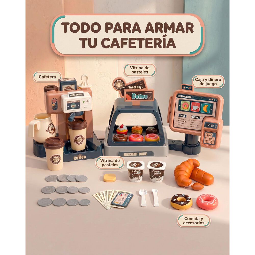 Juguete Cafeter&iacute;a 3 En 1 Registradora Cafetera Y Pasteles image number 4.0