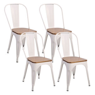 Pack 4 Silla Tolix Vintage Con Asiento De Madera Blanco