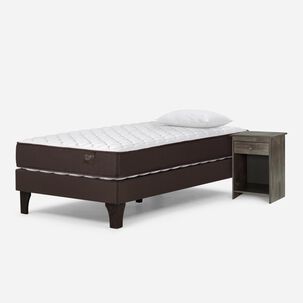 Cama Europea Rosen Ergo T / 1.5 Plazas / Base Normal + Velador Tabor Grafito + Almohada Light