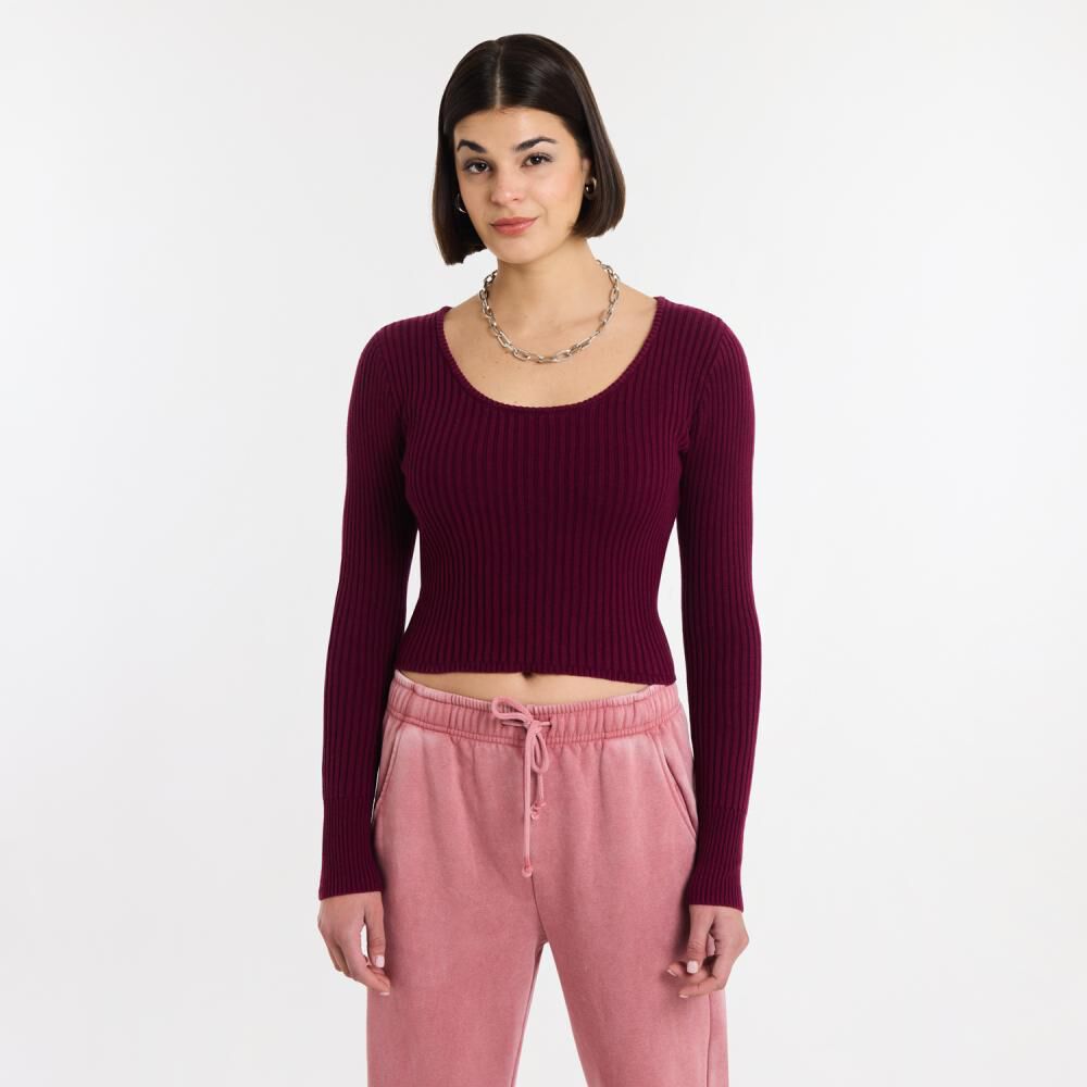 Sweater Cropc Canales Manga Larga Cuello Redondo Mujer Rolly Go image number 0.0