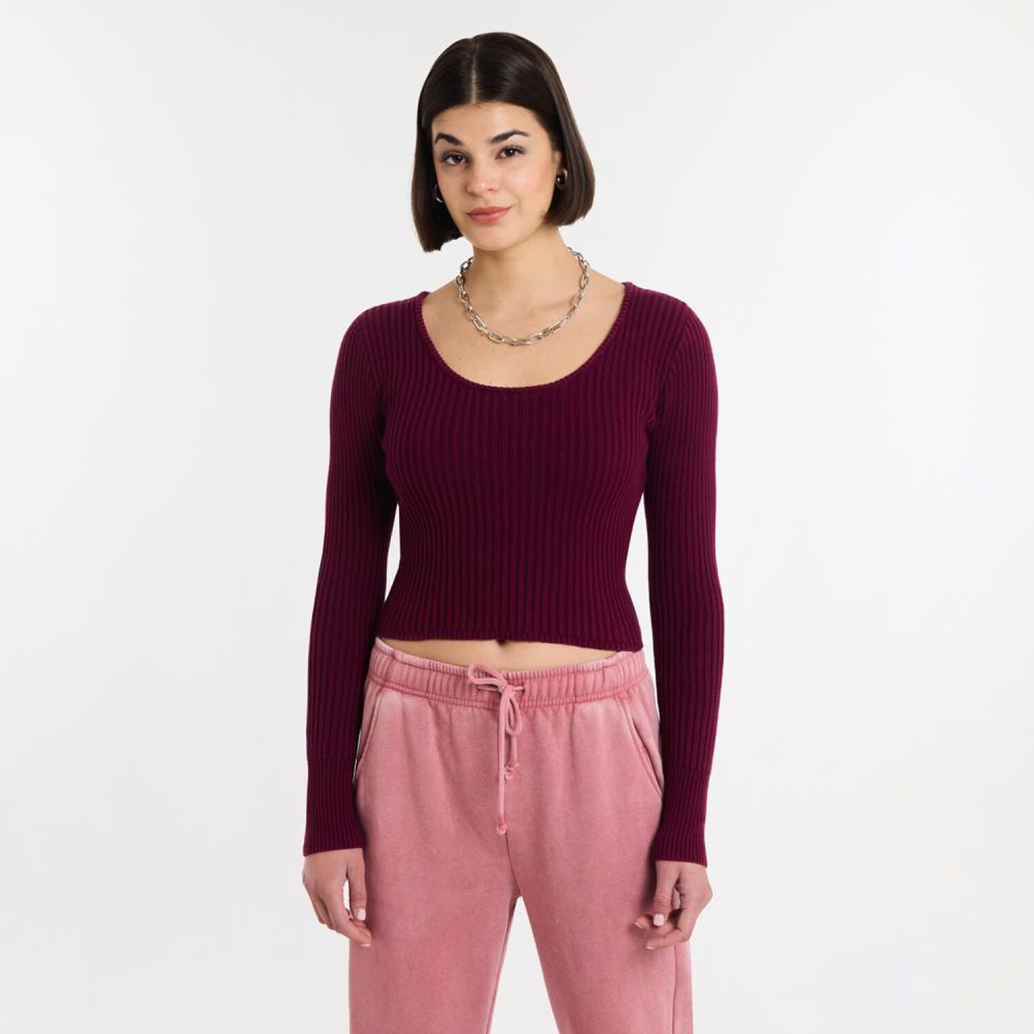 Sweater Cropc Canales Manga Larga Cuello Redondo Mujer Rolly Go image number 0.0