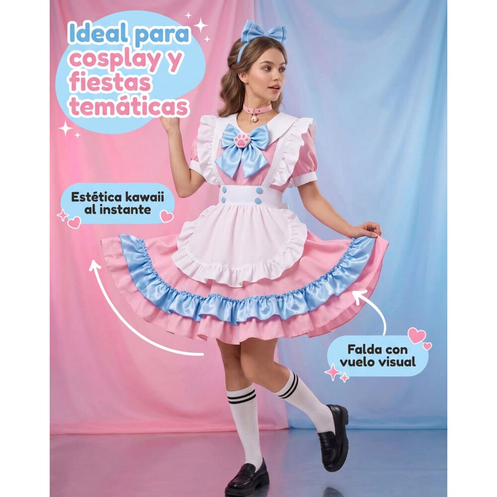 Disfraz Maid Rosado Cosplay Kawaii image number 7.0
