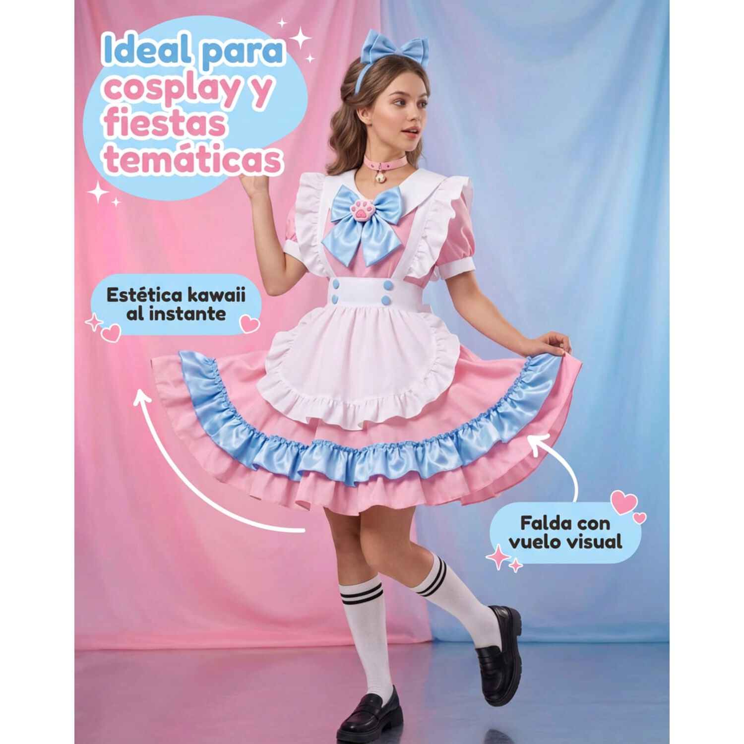 Disfraz Maid Rosado Cosplay Kawaii image number 7.0
