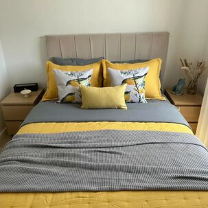 Set Ropa De Cama Gris Mostaza 6 Piezas Algod&oacute;n + Chenille