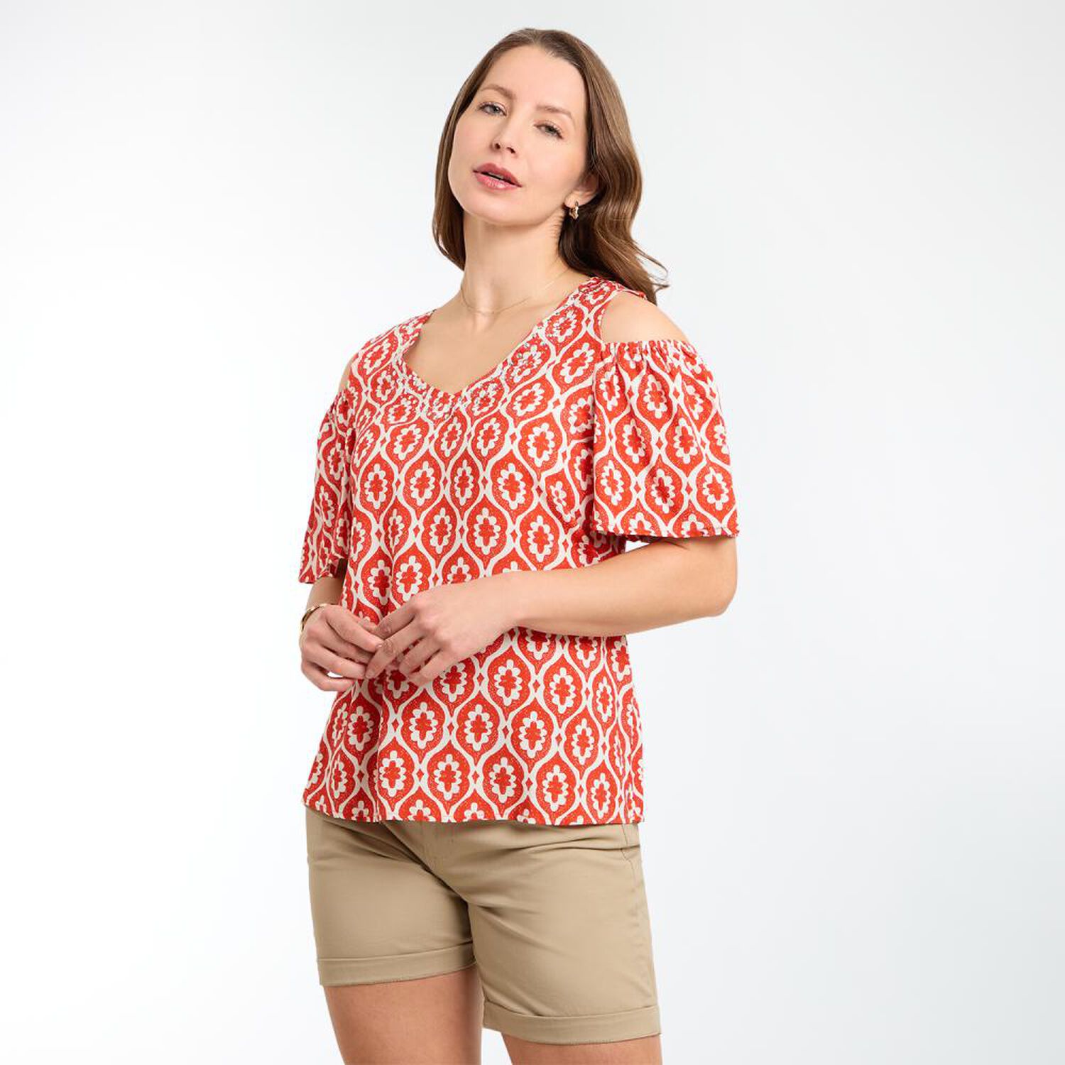 Blusa Manga Corta Con Hombos Descubiertos Cuello V Mujer Geeps image number 2.0