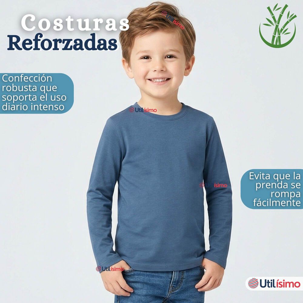 Pack 6 Poleras Camisetas Bamb&uacute; Cuello Redondo Primera Capa Manga Larga Colores Surtido Ni&ntilde;o image number 8.0