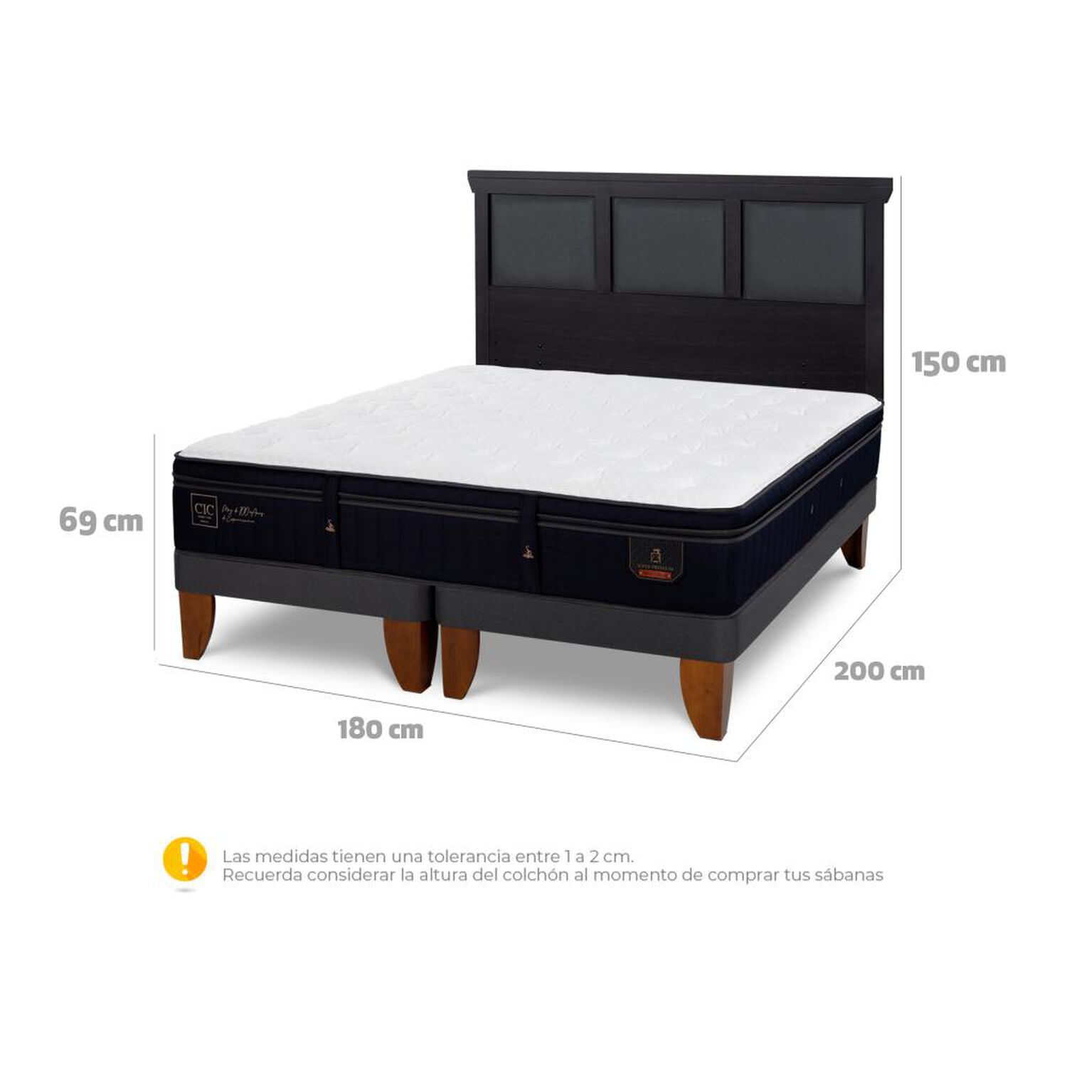 Cama Europea Cic Linea Premium / King / Base Dividida + Respaldo image number 5.0