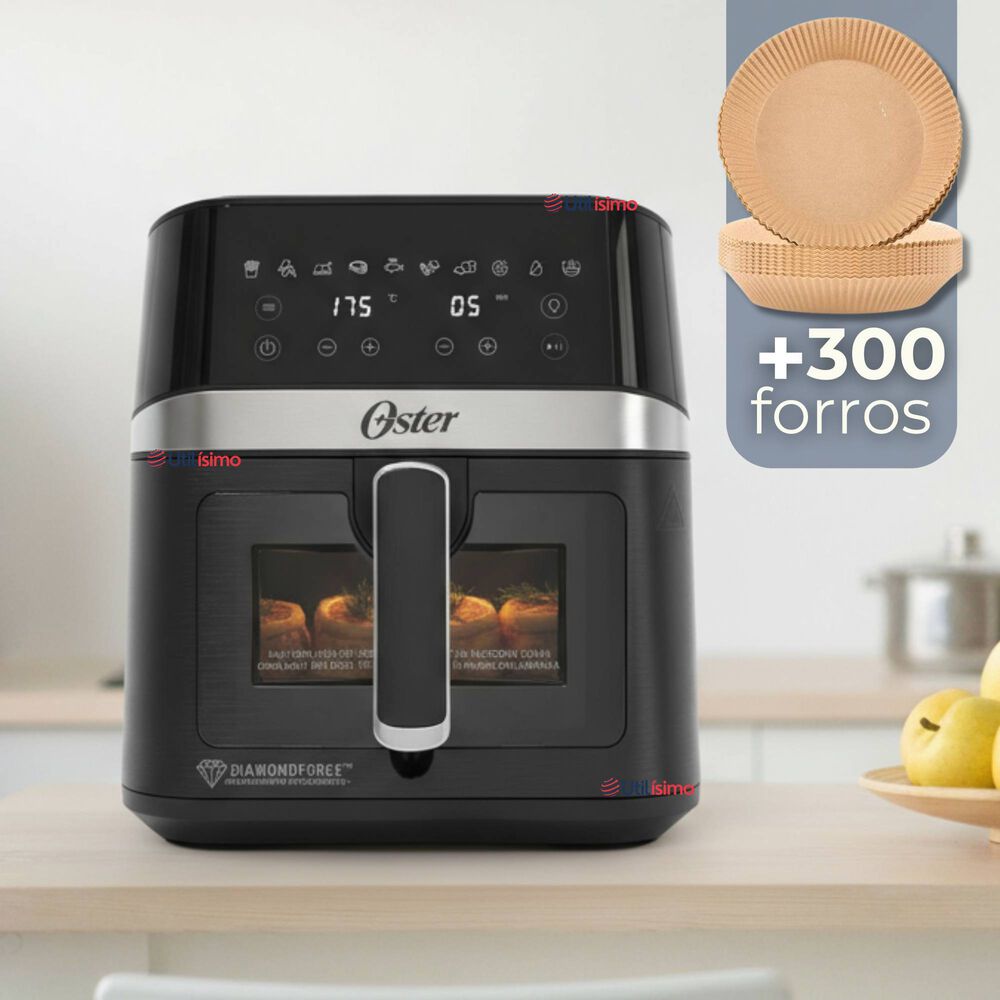 Oster Freidora De Aire Digital, Recubrimiento Oster Diamondforce, 6l De Capacidad, 10 Programas Automáticos, Ckstaf60wddf + 300 Forros Desechables Pa