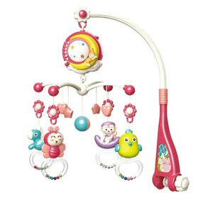 Juguete Movil Sonajero Infantil Con Luz Y Sonido Animales Rosado