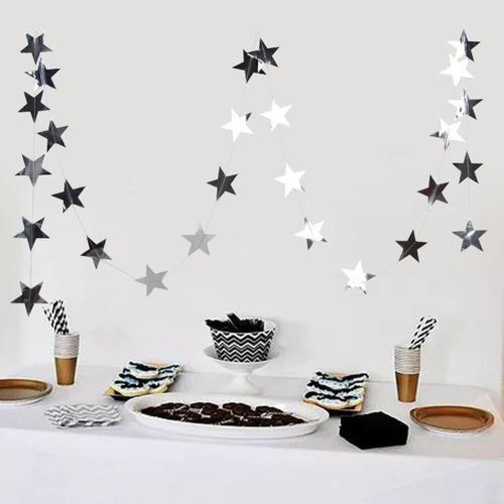 Guirnaldas De Papel Estrellas Espejo Oro Plata Rosa 4 Metros image number 10.0