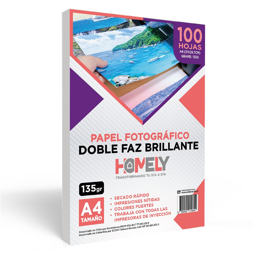 Papel Fotografico A4 Doble Faz Camara Foto Homely 100 Unidad image number 0.0