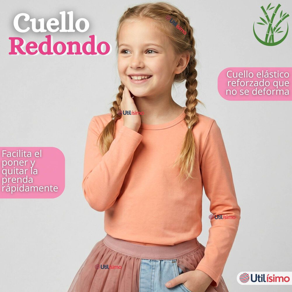 Pack 6 Camisetas Poleras Bamb&uacute; Cuello Redondo Primera Capa Manga Larga Colores Surtido Ni&ntilde;a image number 7.0