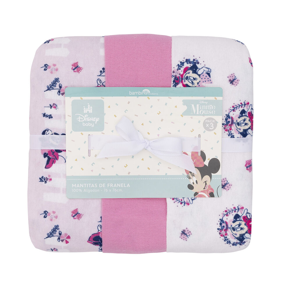 Set 3 Mantita Franela Fucsia Minnie Flores Niña image number 0.0