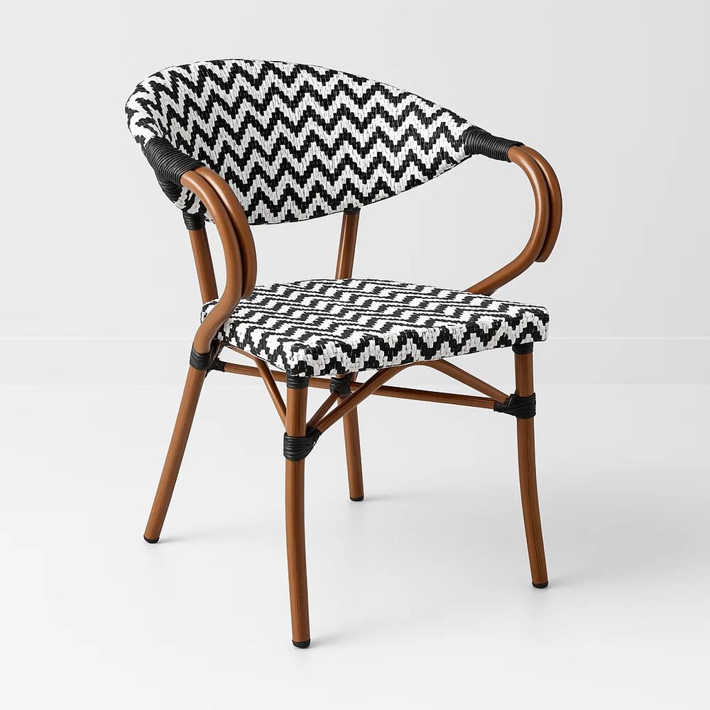 Silla Bistro Parisina Rattan Con Reposabrazos - Blanca Con Negro image number 0.0