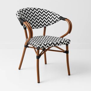 Silla Bistro Parisina Rattan Con Reposabrazos - Blanca Con Negro