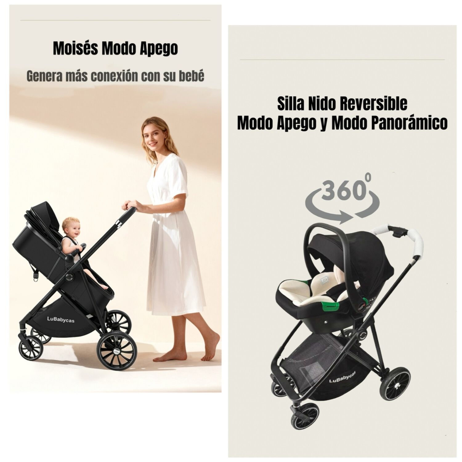 Coche Travel System Toldo 360&deg;gese Baby Negro Lubabycas image number 1.0