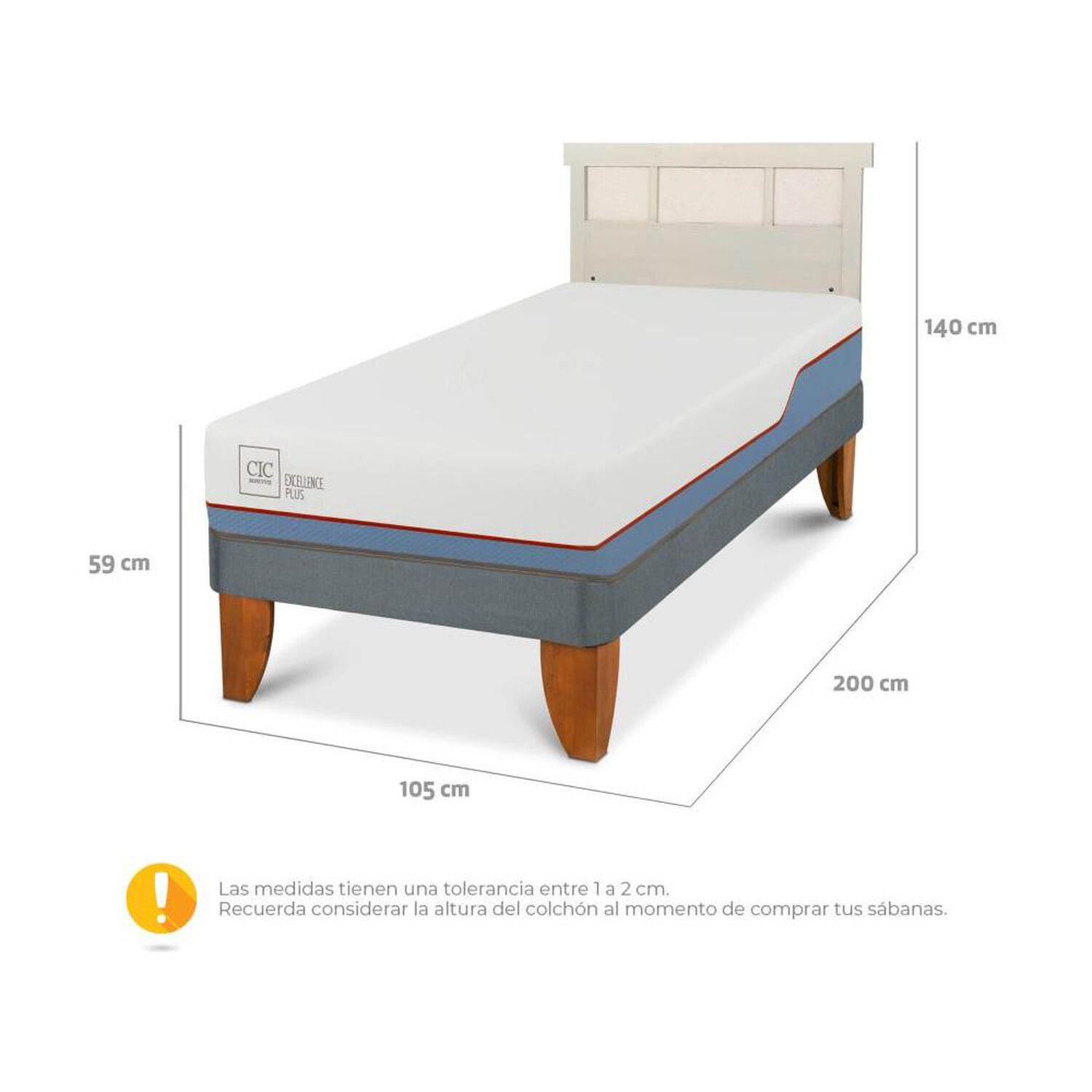 Cama Europea Cic Excellence Plus / 1.5 Plazas / Base Normal + Respaldo image number 3.0