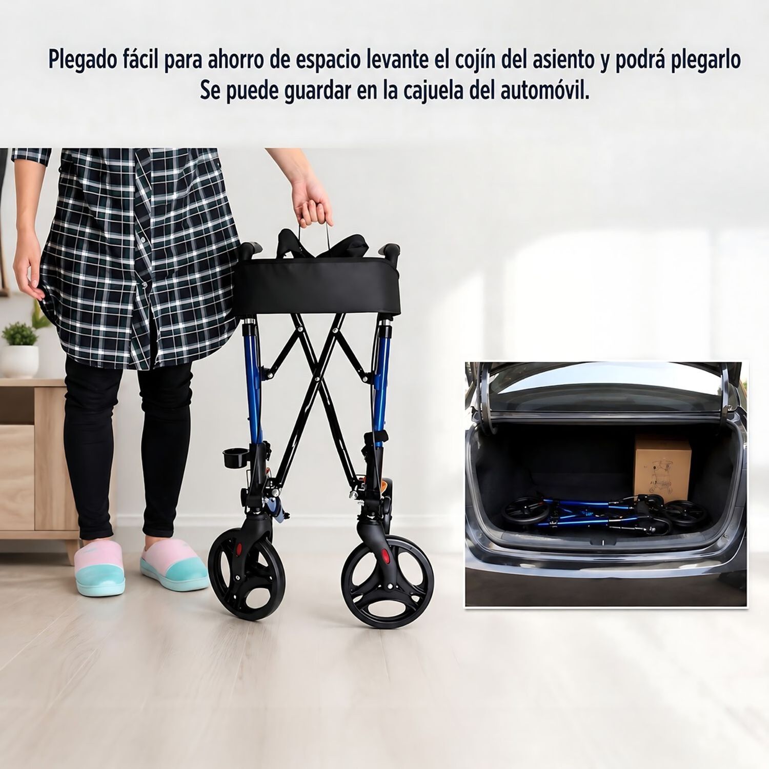 Andador Burrito Ortop&eacute;dico Adulto Mayor 4 Ruedas Con Asiento Frenos Y Bolso Plegable Aluminio 1002b image number 7.0