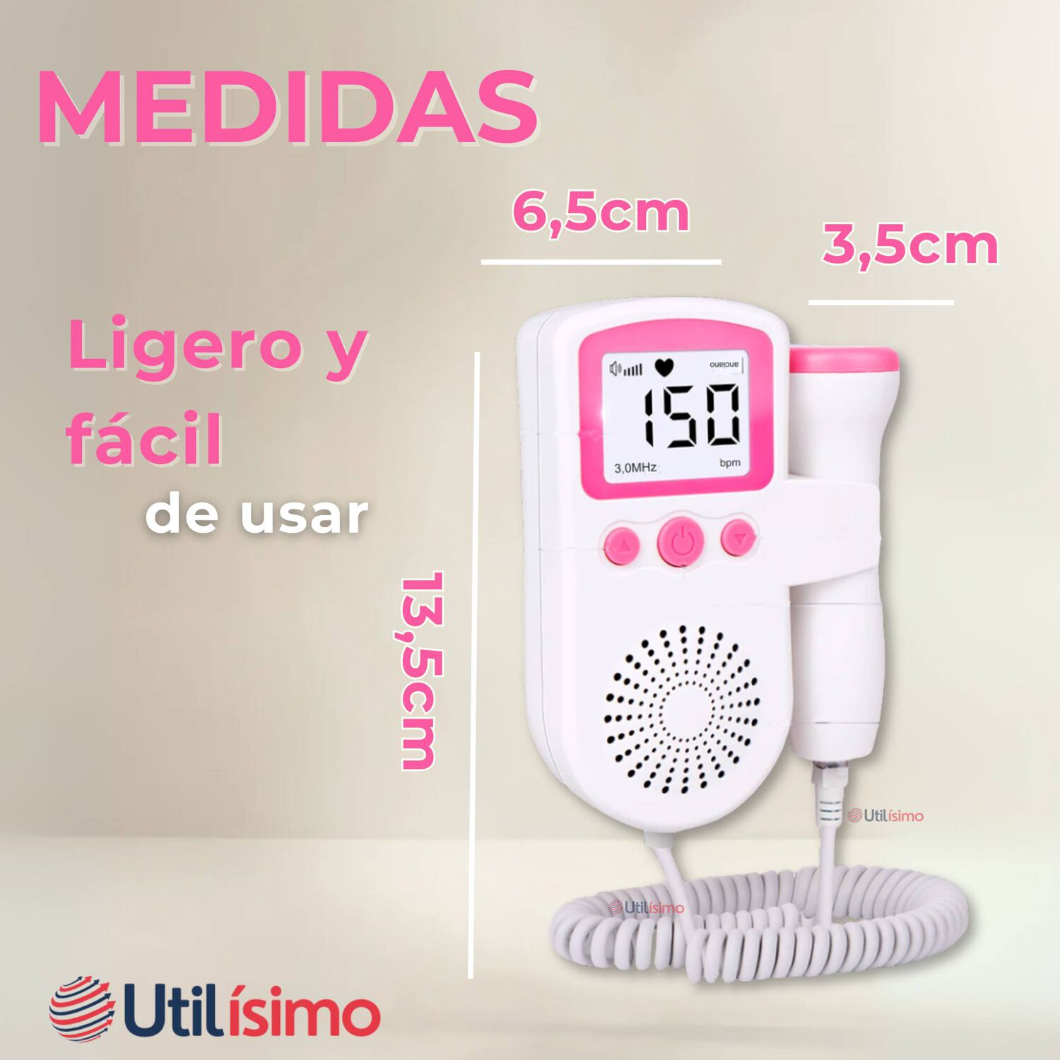 Monitor Fetal Doppler Latidos Fetales Coraz&oacute;n Beb&eacute; Blanco Rosa image number 1.0