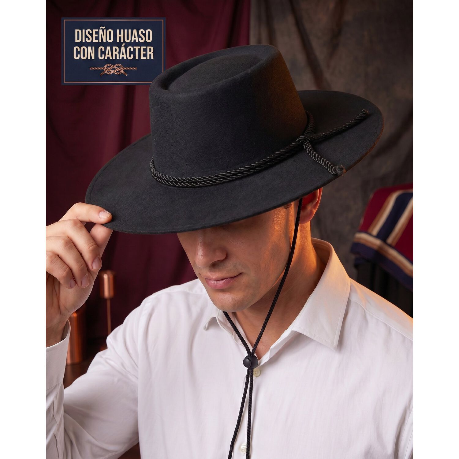 Sombrero Huaso Elegante Adulto Fiestas Patrias image number 3.0