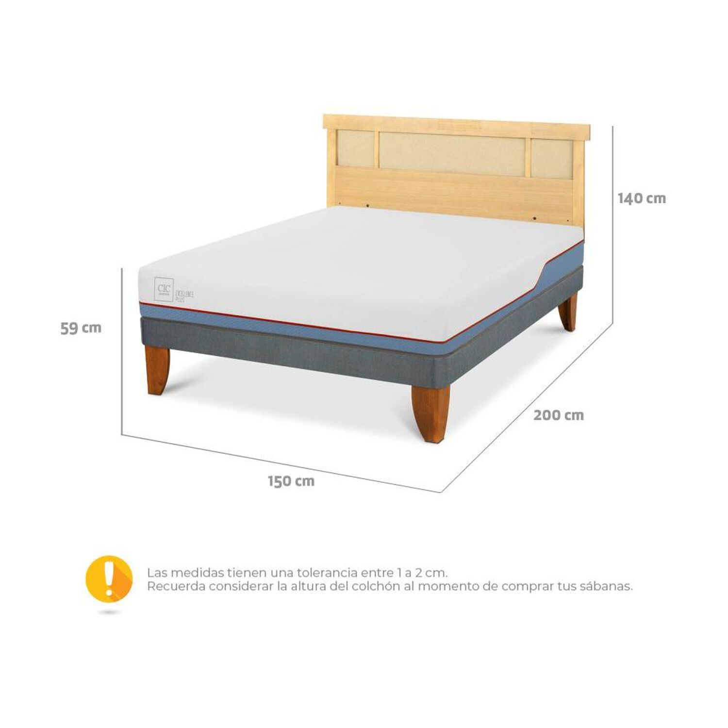 Cama Europea Cic Excellence Plus / 2 Plazas / Base Normal + Respaldo image number 2.0